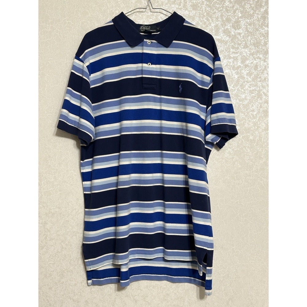 Polo‎ Ralph Lauren Polo Shirt Blue White Striped Short Sleeve Pony Logo Preppy L